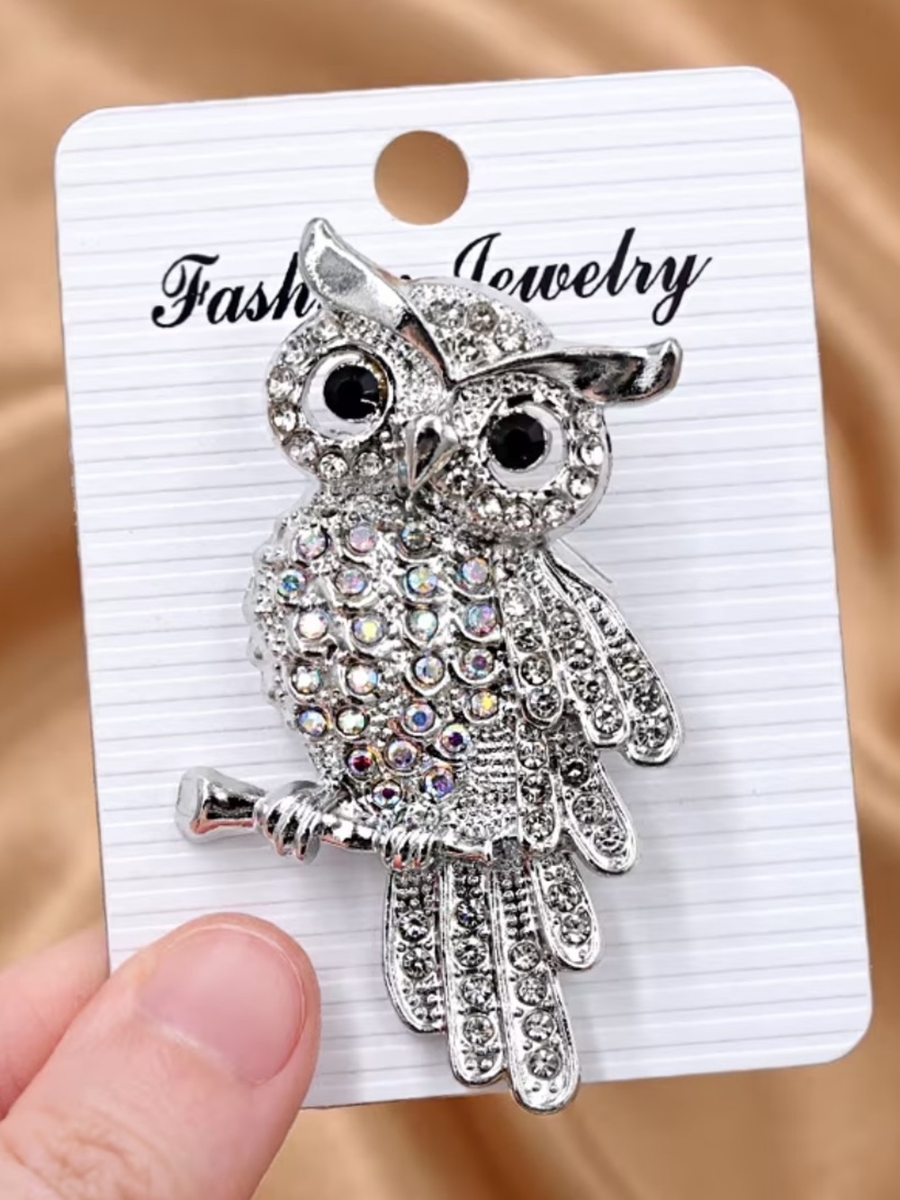 Fashion Jewelry Silver Crystal Owl Brooch
